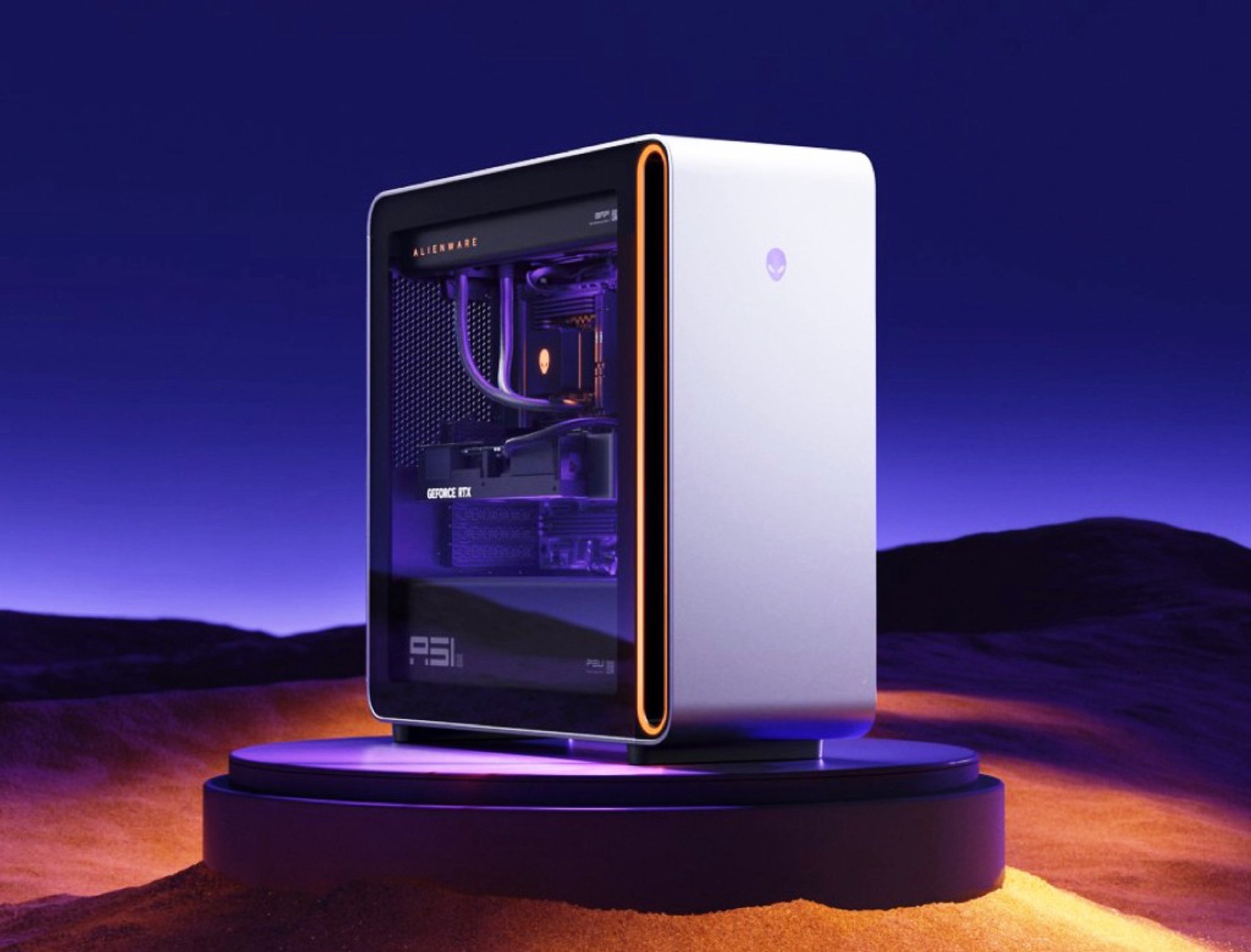 Alienware Area-51 desktop, glass side panel and RTX card lit